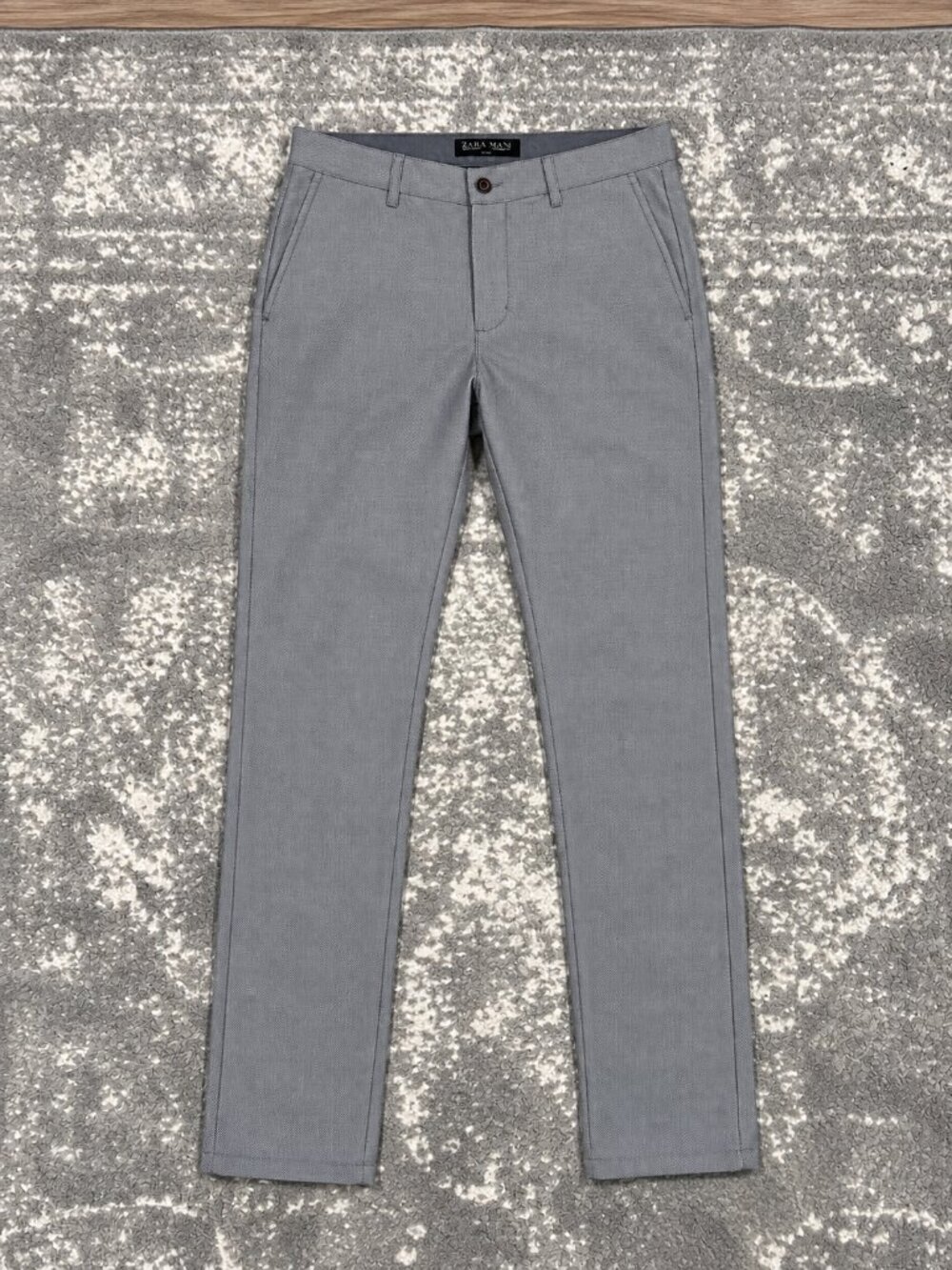 Zara Man Gray Textured Dress Pants Straight Leg Trousers